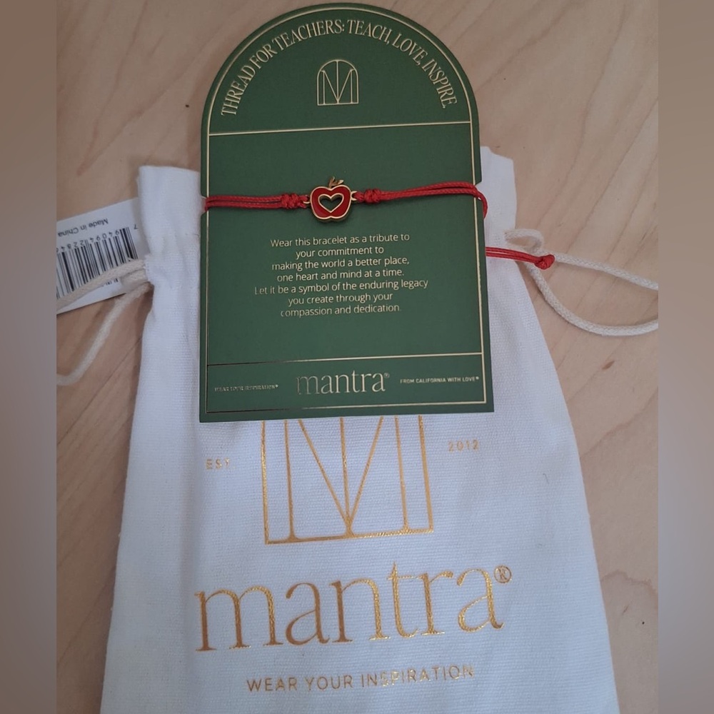 mantra Heart Charm Red Cord Bracelet